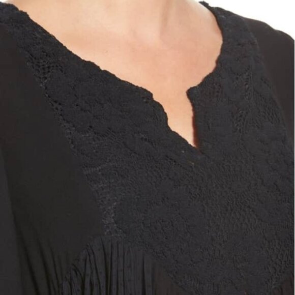 Ella Moss NWT Women's Stunning Black Pleated Lace Bib Peasant Blouse, Medium - Picture 3 of 8